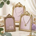 Vintage gold frame jewelry display stand with pink velvet for necklaces and earrings - Antique Gold Pink Style / 7"