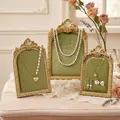 Vintage gold frame jewelry display stand with green velvet for necklaces and earrings - Antique Gold Green Style / 6 Inch