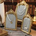 Vintage golden frame jewelry display stand with grey velvet for necklace and earring storage - Antique Gold Grey Style / 6 Inch