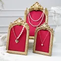 Vintage gold frame jewelry display stand with red velvet backing in three different sizes - Antique Gold Red Style / 6 Inch