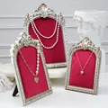 Vintage resin photo frame jewelry display stand red velvet necklace holder props - Antique Silver Red