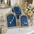 Resin photo frame jewelry display stand, vintage blue velvet necklace holder variant. - Antique Silver Blue