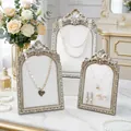 Vintage baroque jewelry display stand set with white velvet backing for necklaces. - Antique Silver Beige Style / 6 Inch
