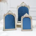 Set of three retro European jewelry display stands with blue velvet and silver frames - Antique Silver Blue Style / 6 Inch