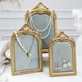 Vintage resin photo frame jewelry display stand, elegant gold necklace earring holder set. - Antique Gold Grey