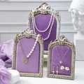 Elegant vintage style purple velvet jewelry display frames for necklaces and earrings storage - Antique Silver Purple Style / 6 Inch