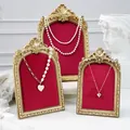 Vintage resin photo frame jewelry display stand set, red velvet necklace organizer props. - Antique Gold Red