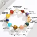 Pulsera de cuentas de cristal de piedras naturales multicolor con detalles florales dorados - Pulsera Multi-gema Colorida / Arcoíris