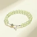 Elegant light green prehnite beaded bracelet with a silver flower and leaf charm - Flower & Leaf Style / Light Green