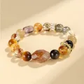 Pulsera de cuentas de cuarzo fantasma amarillo natural y cuarzo rutilado dorado - Pulsera de Cristal Multi-Gema Natural Super Color Tipo A