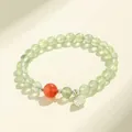Elegant prehnite and red agate beaded bracelet with floral silver charm for women. - Southern Red Agate & Lotus Style