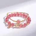 Elegant pink strawberry quartz beaded bracelet set with gold snake charm and white pearl - Strawberry Quartz Bracelet (SL5587)