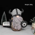 Handmade Viking warrior gnome plush doll in grey felt, 26cm tall detailed size view - Gladiator Brown / 26x21x10cm