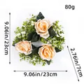 Elegant champagne artificial rose wreath candle holder with green eucalyptus for decor - 23*23*7cm / Orange Flower Style