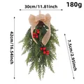 Artificial Christmas cedar swag with burlap bow and red berries, 42cm door decor - Linen Bow Pine Needle Style