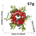 Corona de Navidad de eucalipto artificial y bayas rojas, diámetro de 35 cm - Estilo de Hoja Redonda Eucalipto Fruta Roja Flor Blanca / Diámetro Exterior 35cm/Diámetro Interior 7cm