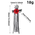Halloween skeleton hand hair clip with red rose and lace, 39cm long, 18g weight. - Red Flower Style (D3-30)