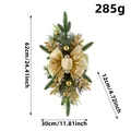 Teardrop Christmas swag with gold bow and ornaments, 24.41 inch vertical hanging decoration - Large Gold Bow