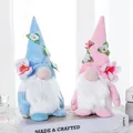 Cute plush gnome dolls set in pink and blue with flower decorations for holiday decor - Cherry Blossom Doll Style (C3-19/20) / 2 Piece Set