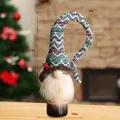 Handmade knitted Christmas gnome wine bottle cover with zigzag pattern hat and faux fur beard - Green And Gray Zigzag Pattern Hat / Green