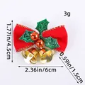 Red Christmas mini bow ornament with golden bells and green leaves decoration, 6cm wide - Bowknot Pendant (W2-18) / Red with Green Leaves