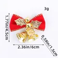Red Christmas bow ornament with two golden bells and clear dimension markings - Bowknot Pendant (W2-19) / Red with Gold Leaves