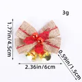 Mini burlap Christmas bow with bells showing size 2.36 x 1.77 inches for decor. - Bowknot Pendant (W2-21) / Linen with Red Leaves