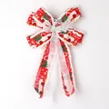 Handmade red Christmas bow with white truck print and silver reindeer ornament tree decor - Red Truck Style