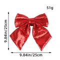 Shiny red sequin Christmas bow decoration for tree ornaments and DIY crafts, 25cm - 25x25cm / Red