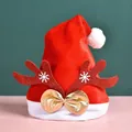 Rote Weihnachts-LED-Mütze mit Rentiergeweih und goldener Schleife für Feiertagsdeko. - Leuchtender Geweihstil für Kinder / 25x34cm / Rote Geweihe für Kinder