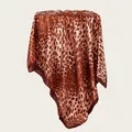 Detail showing the silky texture and leopard print of the 90cm satin square scarf. - L / Dark Brown Border Leopard Style (SD90-5#)
