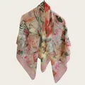 Elegant floral print silk cotton square scarf shawl for sun protection and travel - Pink Orange Floral Style (Bo110cm-2#) / 110cm