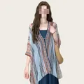 Elegante chal de verano fino con estampado étnico bohemio para protección solar alto - Tops / 160x100cm / Azul Bohemio