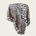 Detail view of 90cm leopard print satin square scarf showing mixed animal patterns - L / Modern Black and White Leopard Style (SD90-3#)