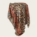 Detailed close-up showing the elegant draping of a 90cm satin scarf with mixed leopard prints - L / Wild Brown Patchwork Style (SD90-4#)