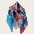 Detailed view of lightweight silk cotton square scarf with abstract artistic print pattern - Royal Blue Abstract Style (Bo110cm-6#) / 110cm