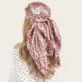 Back view of a leopard print satin square headscarf with pink accents on blonde hair - L / Pink Stripe Leopard Style (SD90-8#)