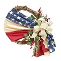 American Independence Day wreath with flag ribbon and burlap bow decor - J2-31 Independence Day Wrapped Fabric Style