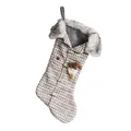 Klassieke gebreide ruitjes kerstsok met grijze imitatiebont en dwergdecoratie - Khaki Ruitjes Stijl / Khaki