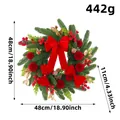 Detailed 48cm red velvet Christmas wreath with reindeer and berries, variant view - Red Velvet Reindeer Wreath