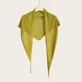 Lightweight green knitted triangular shawl elegantly draped over a wooden hanger - 145cm / Lemon Yellow