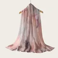 Close-up detail of a soft rayon scarf featuring an artistic watercolor gradient print - Pink Purple Gradient Style (RM70/180-5#) / 180cm / Pink Purple Gradient