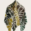 Detailed view of lightweight silk cotton square scarf with abstract botanical leaf print - Vintage Abstract Plant Leaf Style (Bo110cm-14#) / 110cm