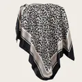 Detail of leopard print satin scarf showing elegant drape and silk-like texture - L / Solid Black Wide Border Leopard Style (SD90-19#)