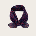 Detailed macro view showing the soft texture and red tomato print of this navy blue scarf - Navy Blue with Tomato Print / 58x58cm / Fuschia