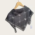 Detail showing the lightweight breathable cotton fabric with white chain and bow pattern. - 70cm / Classic Black