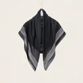 Close-up of black 110cm silk cotton square scarf with white floral border pattern - Black and White Geometric Rural Style (Bo110cm-16#) / 110cm