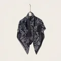 Elegant black silk cotton square scarf with white floral paisley patterns for summer wear - Black White Paisley Floral Style (Bo110cm-18#) / 110cm