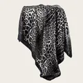 Detail view of luxury leopard print satin square scarf with silky texture and black border - L / Black and White Patchwork Leopard Style (SD90-12#)