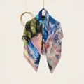 Artistic landscape print silk cotton square scarf 110cm for women travel photography - Rural Impressionist Style (Bo110cm-22#) / 110cm